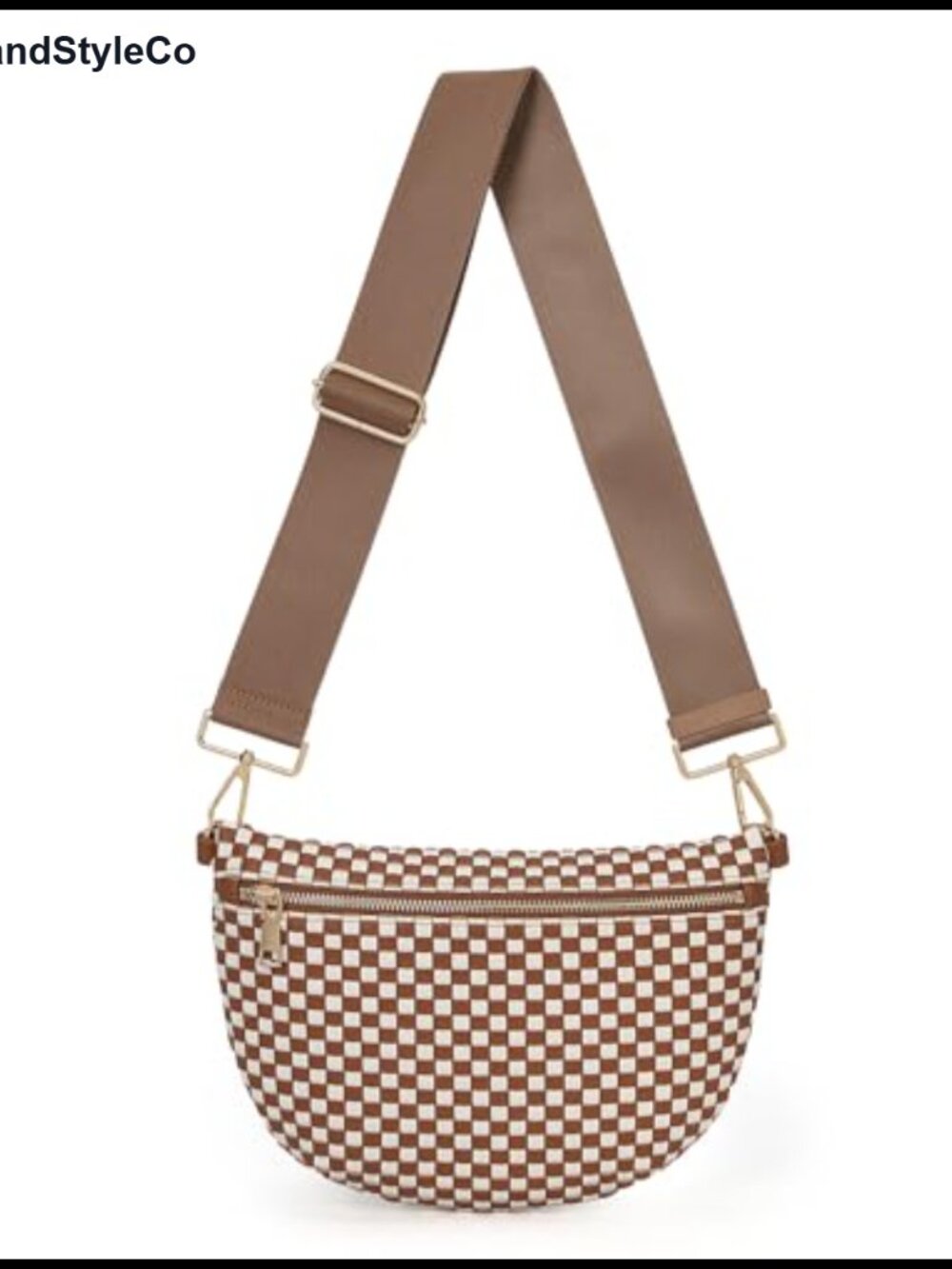 Woven Faux Leather Crossbody Sling Bag Checkered Womens Purse